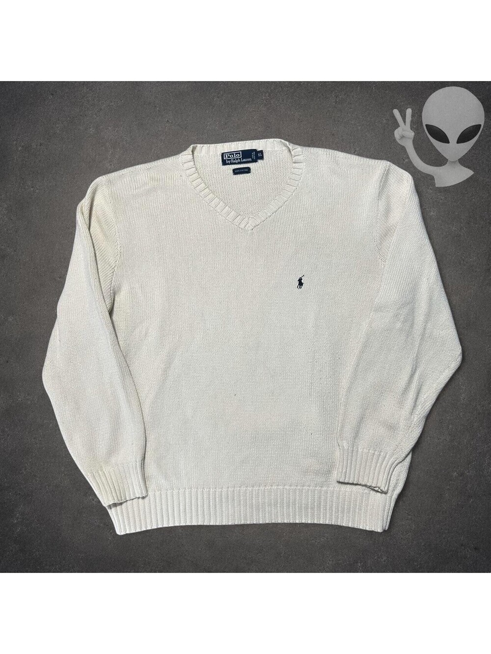 Polo Ralph Lauren Sweater Mens US XL Tan V-Neck Cotton Knit Pony